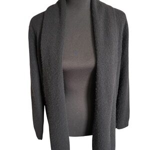Chico's 100% Cashmere Open Front Cardigan Sweater Black 2/L Tiny Flaws